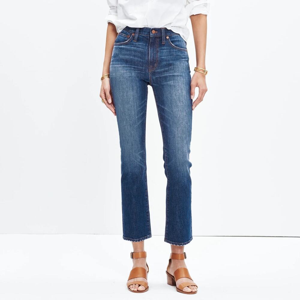 MADEWELL 10" High Riser Demi Boot Jeans Size 26 Medium Blue Fading Whiskering